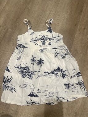 Girls White Tropical Print Sundress with Navy Motif